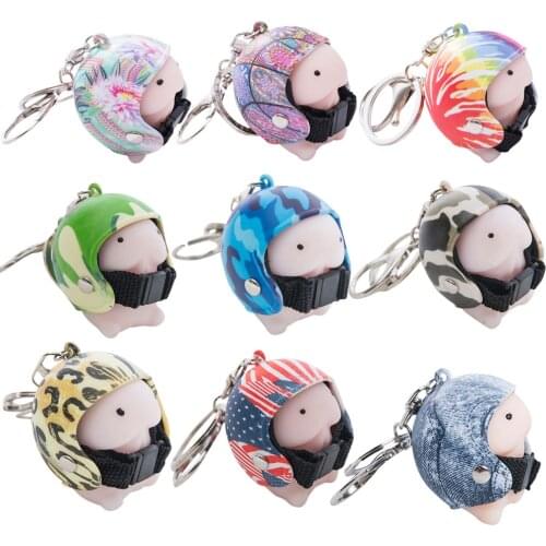 Dingding Toy Helmet Cute Keychain Men Women Keychain Squeeze Stress Reliever Prank Toy Trinket Car Key Ring Jewelry Gift