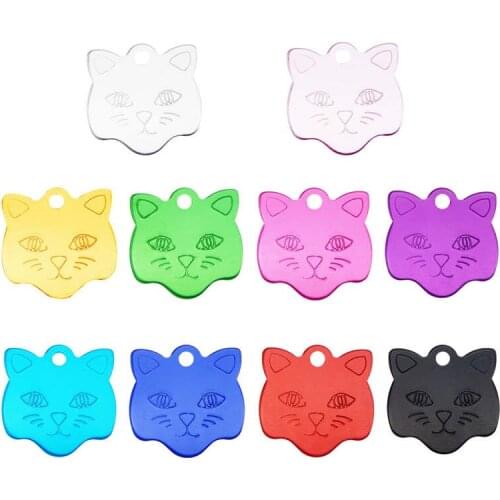 Julie Wang 10PCS Blank Cat Head Tag Charms Aluminum Alloy Dog Pet ID Identity For Name Phone Number Jewelry Making Accessory