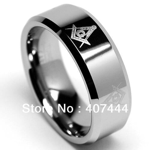 Free Shipping E&CTUNGSTEN 8MM FREEMASON MASONIC Tungsten Carbide Ring Mens Bands Sizes 5 to 14