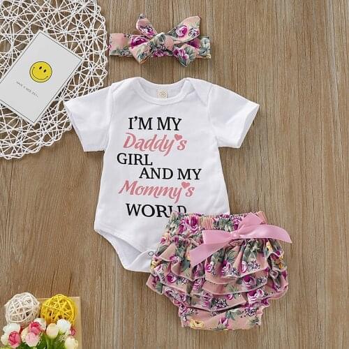 2021 Newborn Infant Baby Girl Romper Jumpsuit Underwear Short Sleeve Sunsuit Summer Clothes Outfit 3PCS Dress Bowknot Headband
