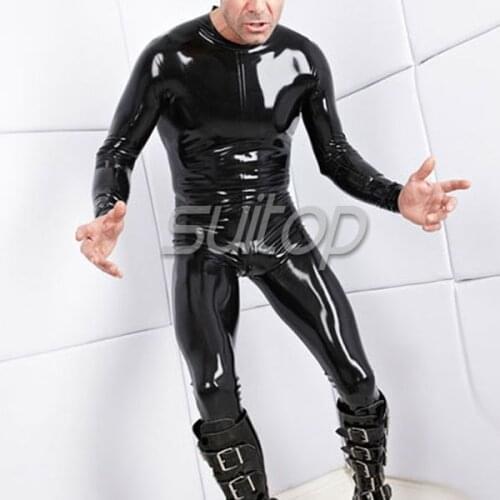 Suitop back zip classical rubber latex catsuit for men TEDDIES BODY SUIT