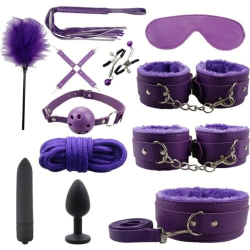 Leather BDSM Kit Sex Toys for Men Erotic Handcuff Whip Sextoy Anal Plug Bdsm Sex Bondage Set Adult Toys SM Products Sex Toy Kits