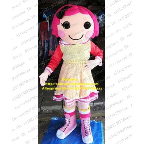 Sweet Pink Lalaloopsy Mascot Costume Mascotte Little Girl Lassock Adult With Pink Hairs Small Black Bowknot No.1851 Free Ship