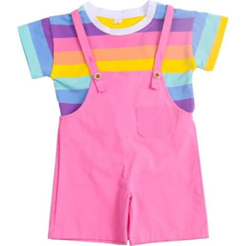 Fashion Baby Girl Clothes Toddler Color Striped T Shirt Bib Shorts 2pcs/set Kid Garment Infant Costume Children Casual Tracksuit