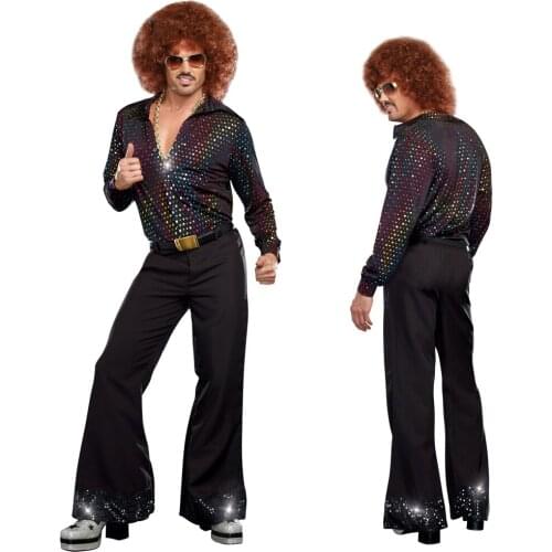 Mens Halloween Hippie Hippy Fancy Dress Party Costume 60s 70s Groovy Sexy Power Outfit MS45B MXL