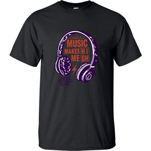 Music Makes Me High Tshirt Men T Shirt Kpop Hip Hip Tshirts 2019 Summer Cotton Short Sleeve Black White Punk T-Shirt Tees Tops