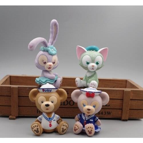 4-Piece Set Disney Japanese Duffy Bear Doll Figure Stella ShellieMay Tony Cat PVC Desktop Decoration Duffy Cake Decoration Toy
