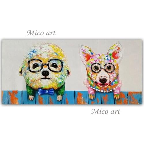 Real Handmade Abstract Cartoon Cute Pet Dog Oil Painting Art Wall Decoration Canvas Artwork Unframed Paintings For Children Gift