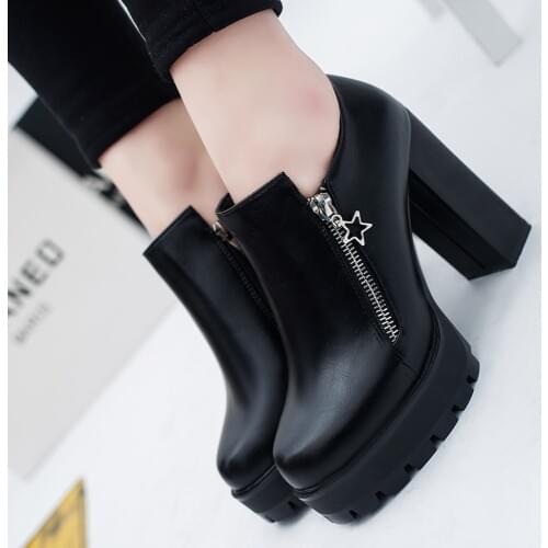 European style 2020 autumn winter new black and bare boots with thick high heels women Pumps boots Martin boots womens shoes