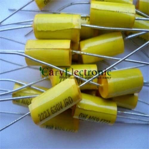 Wholesale 100pcs long leads yellow Axial Polyester Film Capacitors electronics 0.0022uF 630V fr tube amp audio free shipping