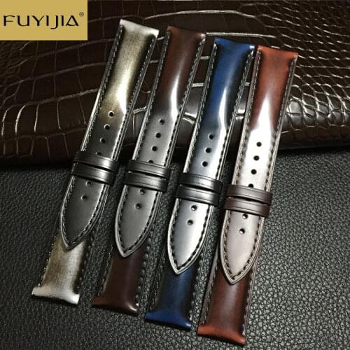 New FUYIJIA Retro Cordovan Watchbands 16MM 18MM 19MM 20MM Custom Top Brand Strap Men Watch Band Horse Hip Leather Belt 14MM 15MM