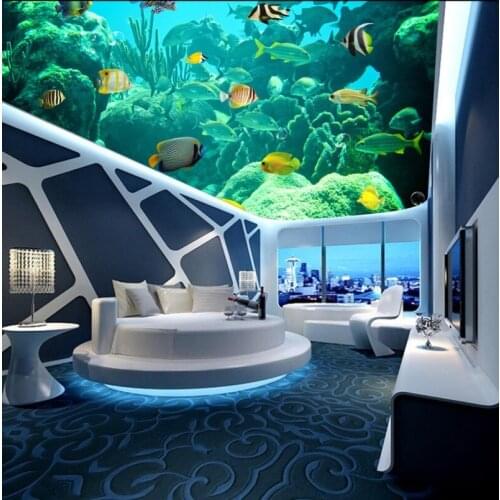 Happy Ocean Fish Dolphin 3D Ceiling Mural 3d ceiling murals wallpaper