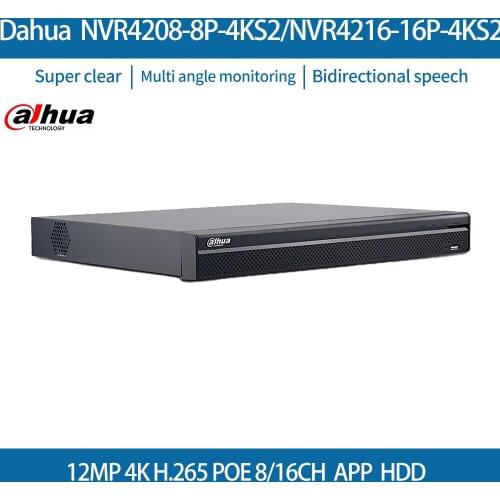 Dahua NVR POE 4K 8MP 8CH NVR4208-8P-4KS2 16CH NVR4216-16P-4KS2 NVR4232-16P-4KS2 SATA For IP Camera CCTV Security Onvif