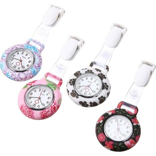 Shellhard 1pc Fashion Casual Ethnic Flower Silicone Nurse Watches 4 Styles Brooch Fob Quartz Pocket Round Dial Nurse Watch