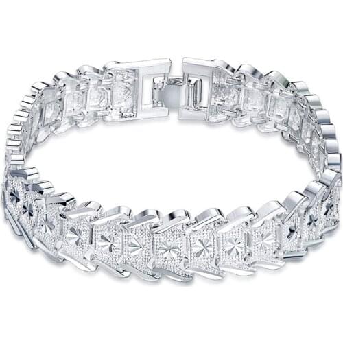 925 Sterling Silver Wide Wristband Bracelet For Women Man Wedding Engagement Party Fashion Jewelry