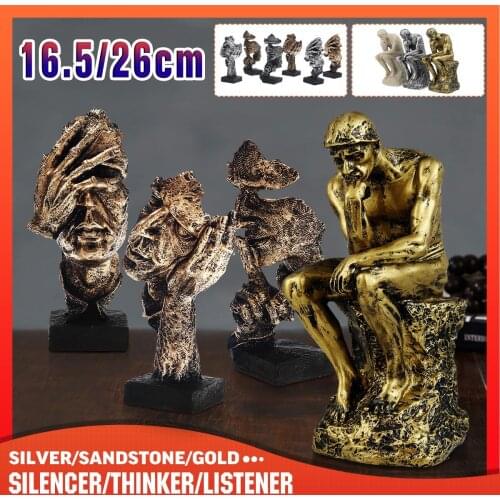 26cm Resin Sandstone Thinkers Statue Retro Creative People Ornaments Home Decorations Accessories Handmade Crafts Gifts