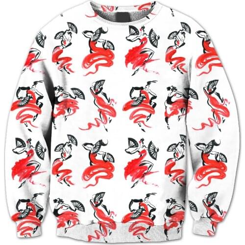 REAL American US SIZE Flamenco Sublimation Print Plus Size Crew Neck Sweatshirt