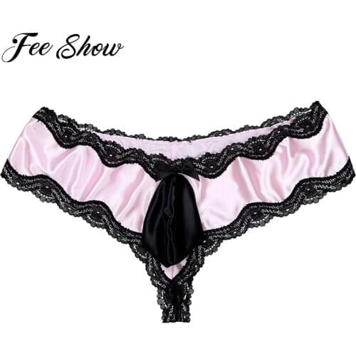 Gay Men Lingerie Lacework Bikini Briefs Underwear Underpants with Bulge Pouch Sexy Mens Lingerie Stretchy Underwear Underpants