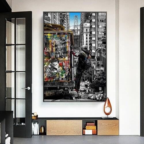 Street Graffiti Art City Landscape Canvas Painting Cuadros Posters Print Wall Art for Living Room Home Decor (No Frame)