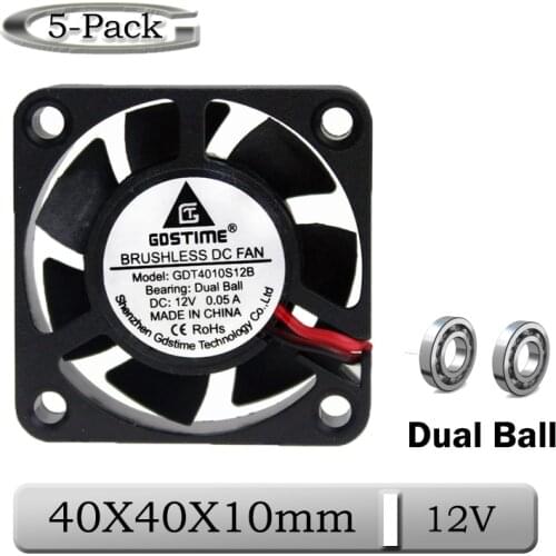 5 Pcs Gdstime 12V 40x40x10mm 40mm Dual Ball Brushless DC Heatsink Cooling Fan 4010B 4cm Mini 3D Printer Exhaust Cooler Fan