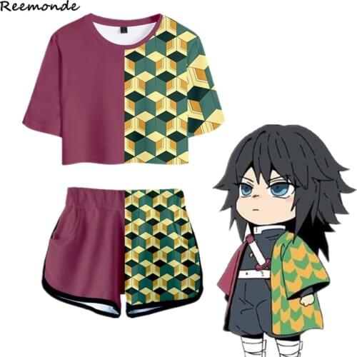 Demon Slayer Shirt Shorts Sport Shorts Kimetsu no Yaiba Cosplay Women Suits Kamado Tanjirou Running Top Shorts Outfit Girls Set