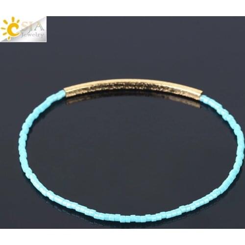 CSJA Pulseras Miyuki Bracelets for Women Gold Color Elastic Beaded Bracelet Delica Bead Mini Bead Cute Chic Jewelry Armband S136