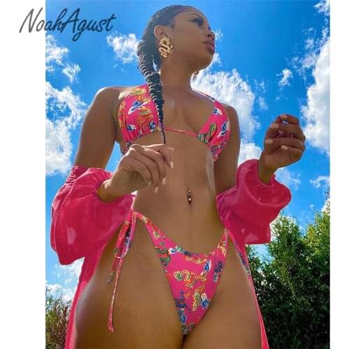 Retro Brazilian Micro Bikini Swimwear Women Maillot De Bbain 3 Pieces Femme Bikini Set Swimsuit Cover Up Sexy Bathing Suit Beach