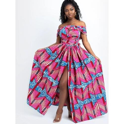 Elegant Swinging Luxury Print Design Party Dress Women DIY Multi-Wear Split Maxi Dress African Stylish 2020 New Long Dress Lady