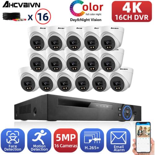 16 Channel Home CCTV Cameras Full Set 8MP 16CH DVR Kit 5MP Colorful Night Vision Security Dome Camera Video Surveillance System