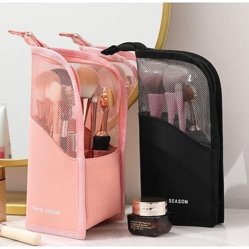 1Pc Stand Cosmetic Bag for Women Clear Zipper Makeup Bag Travel Female Makeup Brush Holder Organizer Toiletry Bag