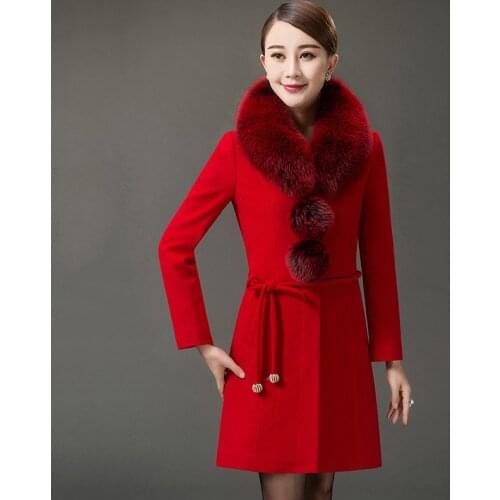 2020 New Winter Big Fur Collar Woolen Coat Women Cashmere Overcoat Long Jacket Female Plus Size Wool Blend Coat Autumn Outerwear