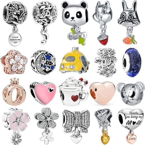 2021 Cute Cartoon Panda Rabbit Car Flower Bead Pendant Suitable Original Pandora Charm Bracelet Necklace DIY Ladies Jewelry Gift
