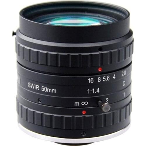 5.0 Mega Pixel SWIR C-Mount 50mm 1" FA / Machine Vision fixed focal length lenses F1.4 manual Iris 900-1700nm SWIR transmission
