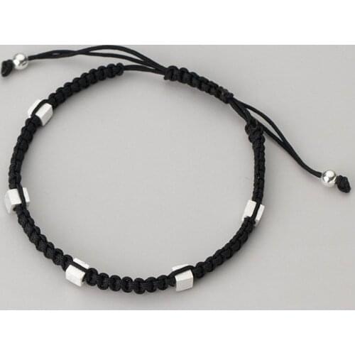 AIFENAO 925 Sterling Silver Beads Cube Thread Bracelet for Men Women Adjustable Rope Bangles Handmade Jewelry Friend Lucky Gift