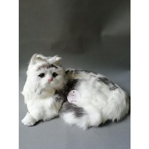 Big real life cat model plastic&furs natural colour lying cat doll home decoration gift about 30x16x21cm xf0007