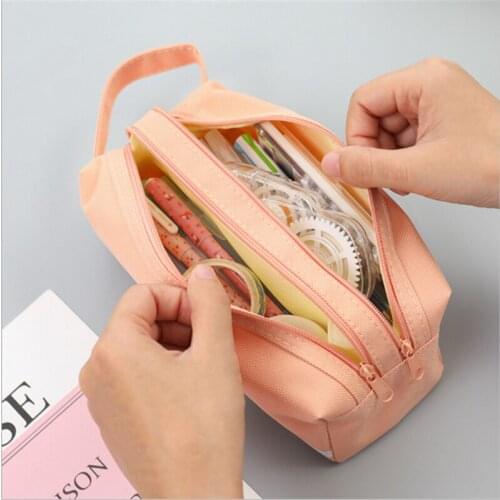 4 Color Double Zip High Capacity Pencil Case Fresh Pencil Bag For Student Gift School Office Stationery Supplies