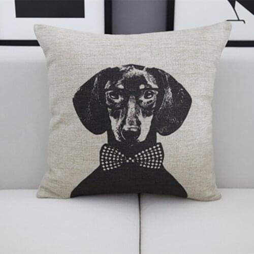 Black White Dog and Cat Cushion Cover Cotton Linen Animal Throw Pillow Cover Home Decoration Car Sofa Chair Pillow Case 45x45cm