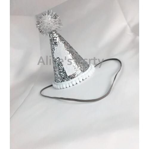 Hot sale Lovely Glitter Silver 1 one Birthday Party Mini Hats,Shining Party Hat Baby Shower Decoration Cake Smash Photo props