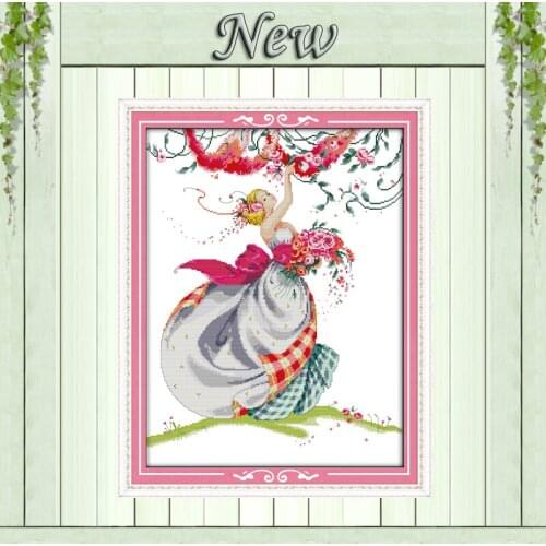 Harvest roses garden girl painting home Decor counted print on canvas DMC 11CT 14CT kits Cross Stitch embroidery needlework Sets