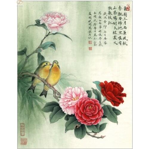 Chinese peony flower birds love poetry scenery oil painting canvas printings printed on canvas home wall art decoration picture