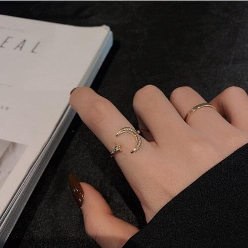 Rings for Women Light Luxury Exquisite Two Piece Set Crystal Stars Moon Fashion Rings Accessories Jewelry Wholesale
