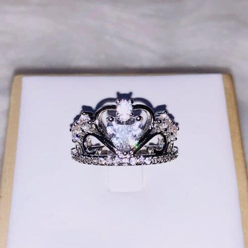 Heart-shaped Crown Zircon Ring Elegant Temperament Ladies Jewelry Romantic Birthday Gift