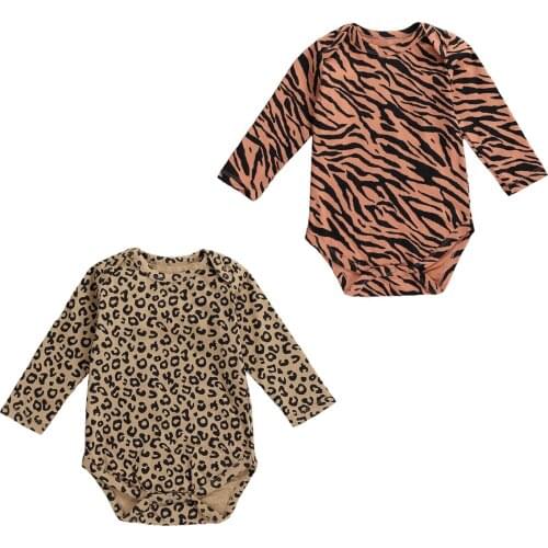 FOCUSNORM Autumn Baby Girls Boys Bodysuits Leopard Print Long Sleeve Cotton Causal Jumpsuits