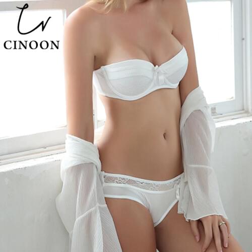 CINOON Sexy Lingerie Lace Bra Set Push Up Underwear Bow Lingerie Sets Fashion Women Intimates 1/2 Thin Cup Bra And Panties