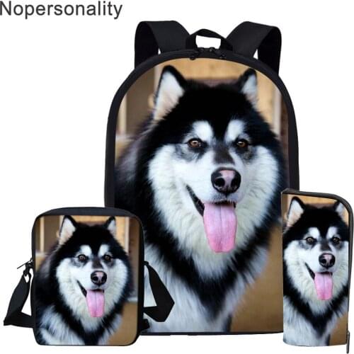 Nopersonality Alaskan Malamute Printed School Bag Set Teenager Girl School Backpack Elementary Primary Student Bookbag Satchel