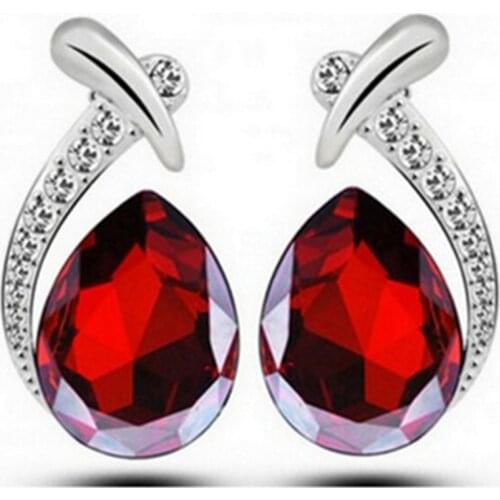 Korean Fashion Water Drop Mermaid Crystal Rhinestone Stud Earrings Drop Shape Purple Zircon Crystal Pendant Stud Earrings For Wo