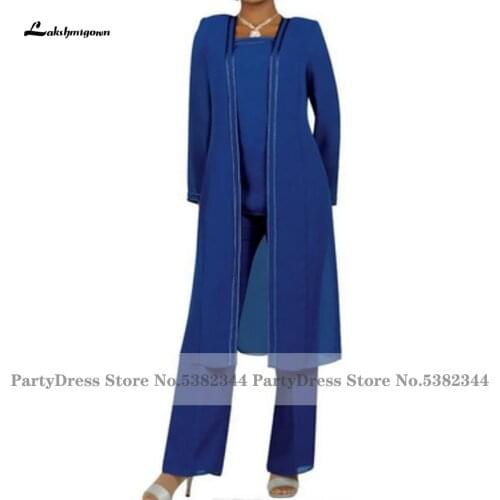 Lakshmigown Royal Blue Pant Suits Mother of the Bride Dress Plus Size Elegant Women Party Dress with Long Sleeve Jacket