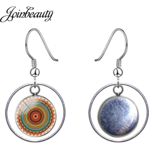 JOINBEAUTY Small Colour Kaleidoscope Round Shape Hook Drop Earrings Handmade Glass Dangle Earrings Women Ear Accessories CT367