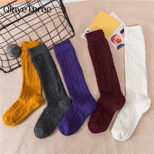 Cute Girls Fashion Solid Color Twist Patterned Loose Mouth Piled Socks Soft Warm Winter Harakuju College Style Long Tube Socks