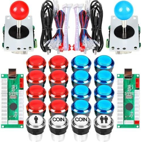 Arcade DIY Kit Part 2x 8 Way Joystick + 16x LED Illuminated Push Buttons + 2 Player + Coin for Raspberry Pi 3B Model Project DIY